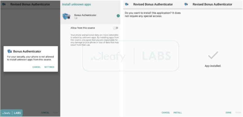 Fonte das fases de instalação do malware PixPirate cleafy.com