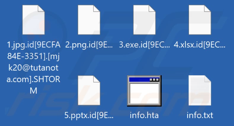 Ficheiros encriptados pelo ransomware SHTORM (extensão .SHTORM)