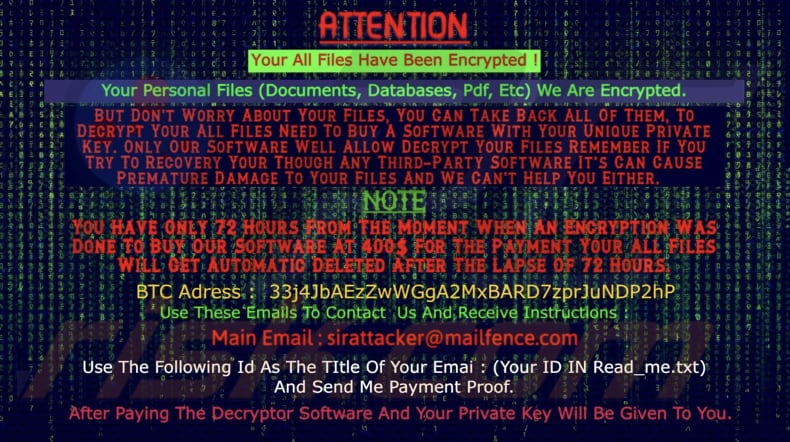 Fundo do ambiente de trabalho do ransomware Sirattacker ()