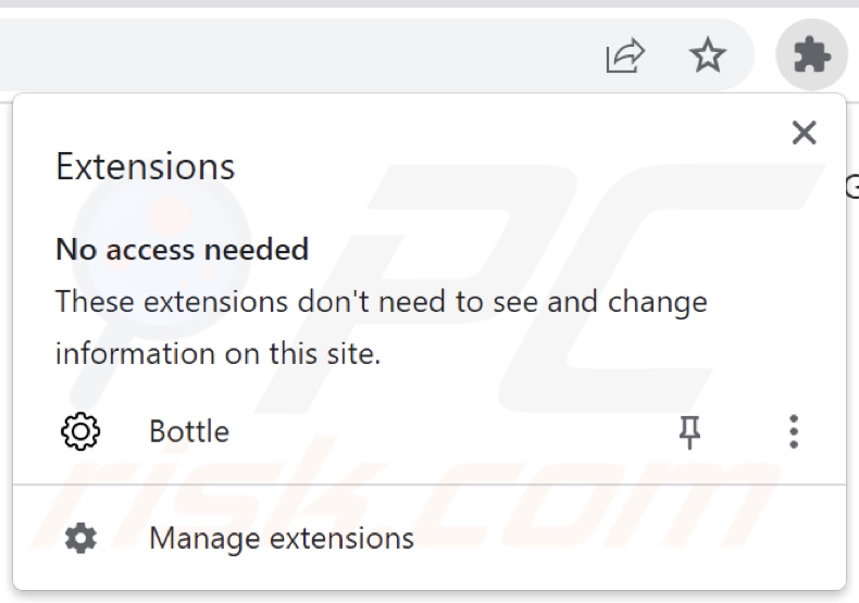 Sequestrador de navegador Bottle a negar o acesso à lista de extensões do Chrome