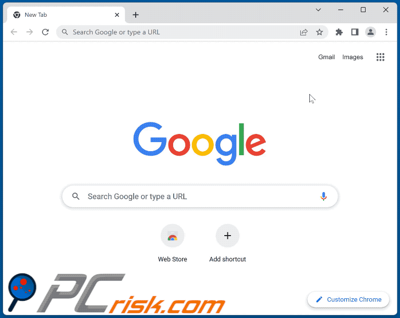 Sequestrador de navegador Bottle a impedir o acesso à lista de extensões do Chrome (GIF)