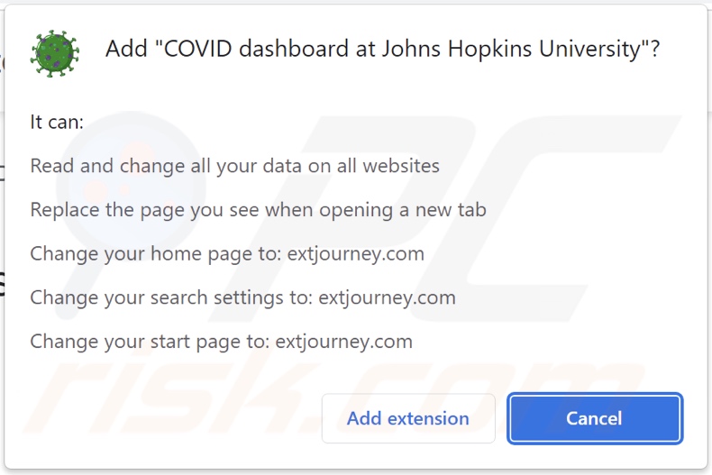 sequestrador de navegador a pedir permissões COVID Dashboard