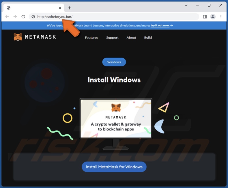 Falso site de moeda cripto (MetaMask) utilizado para distribuir malware de roubo ImBetter