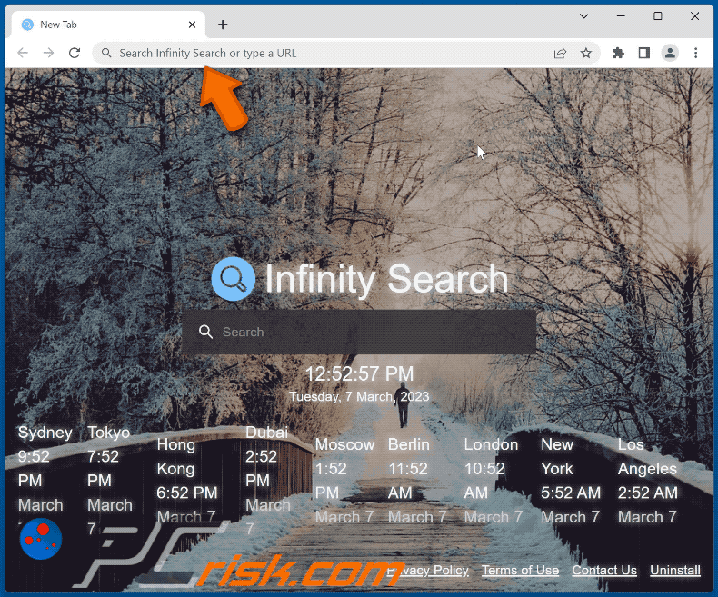 Sequestrador de navegador Infinity Search a redireccionar para Bing (GIF)