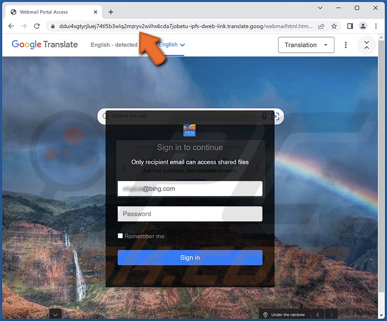 site de phishing promovido pelo email fraudulento de Password Expiry Notification