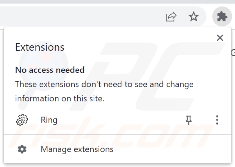 Sequestrador de navegador Ring negando o acesso à lista de extensões