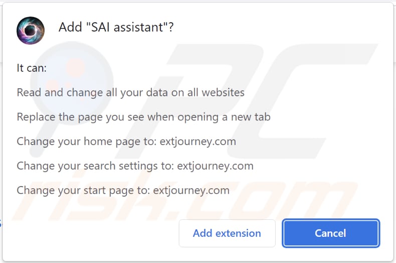 Sequestrador de navegador SAI assistent a pedir permissões