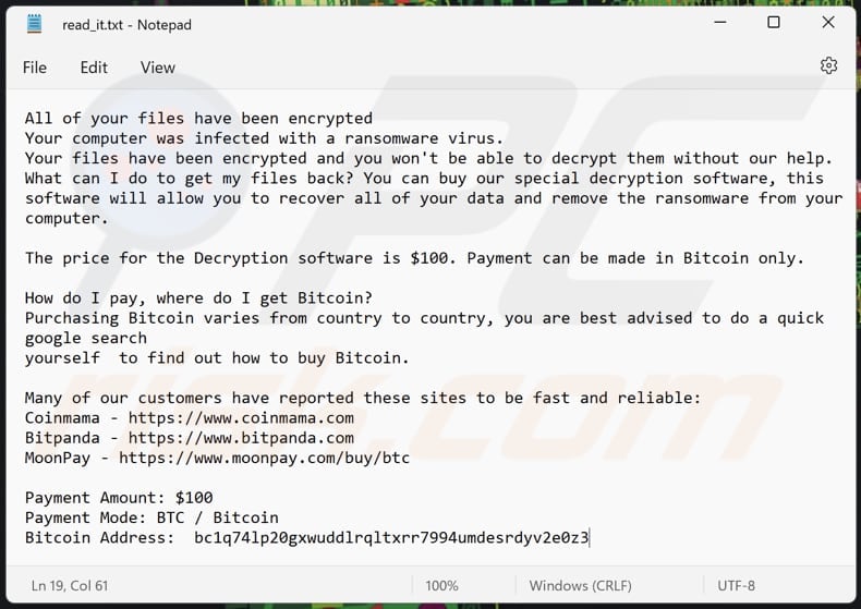 Ficheiro de texto do ransomware Sus (read_it.txt)