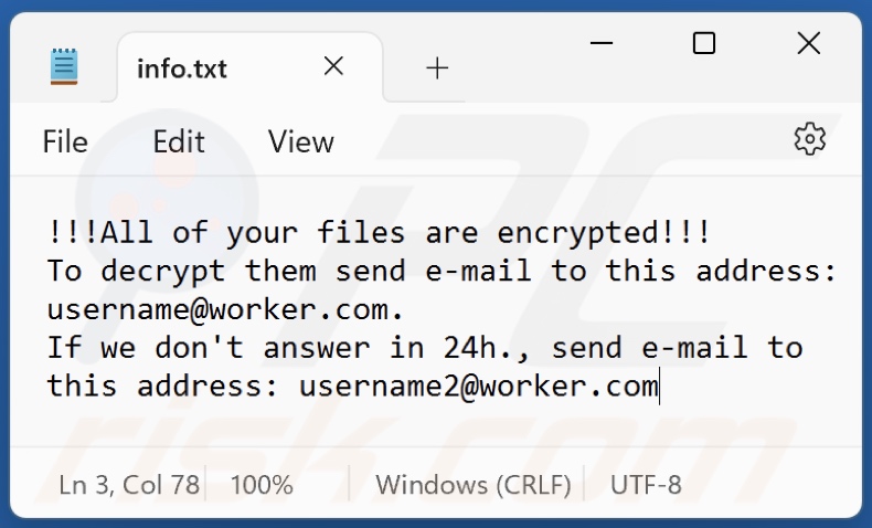 Ficheiro de texto do ransomware Usr (info.txt)