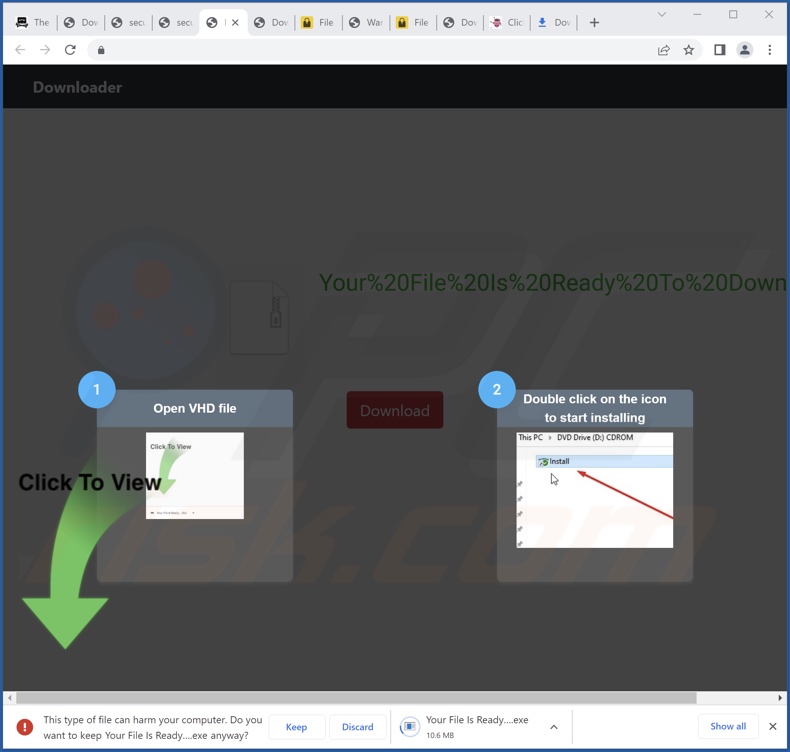 Site fraudulento que promove um executável detectado como Valyria