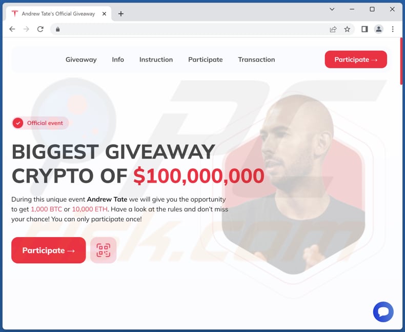 fraude Andrew Tate Crypto Giveaway