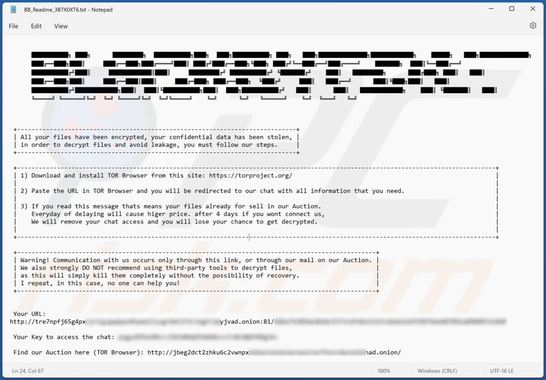 Ficheiro de texto do ransomware BlackByteNT (BB_Readme_3B7X0XT6.txt)