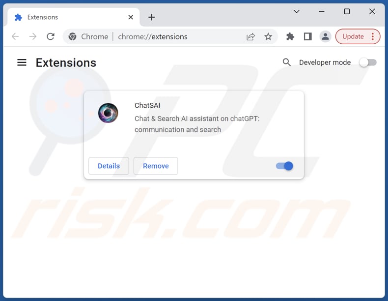 Remoção das extensões do Google Chrome relacionadas com chatsai.nextjourneyai.com