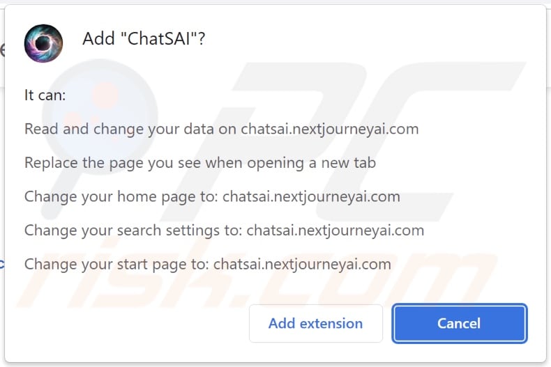 Sequestrador de navegador ChatSAI a pedir permissões