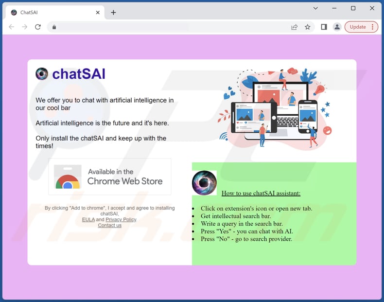 Site utilizado para promover o sequestrador do navegador ChatSAI