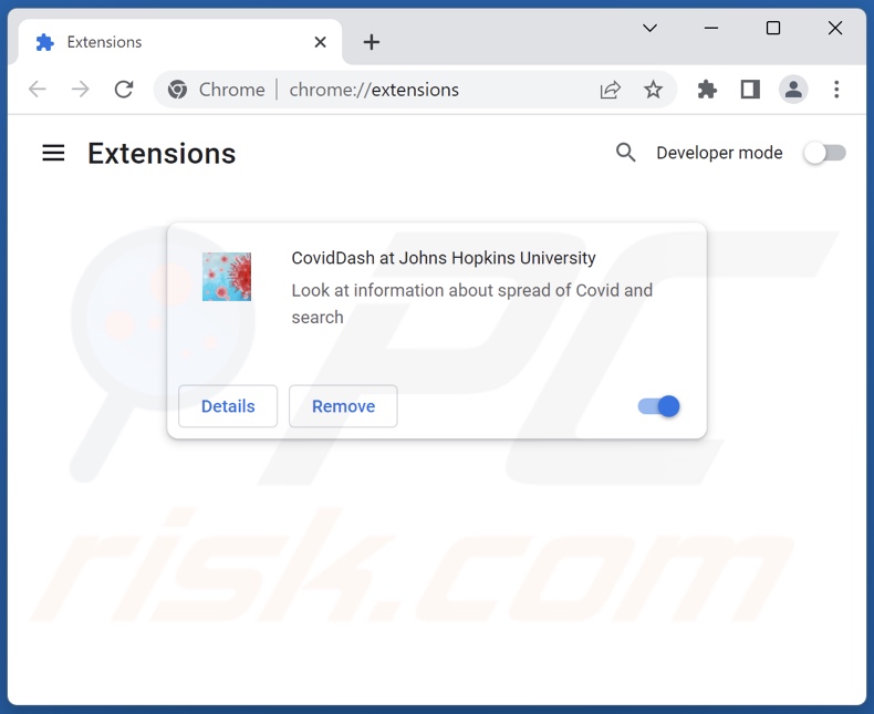 Removendo as extensões coviddashboard.extjourney.com relacionadas com o Google Chrome
