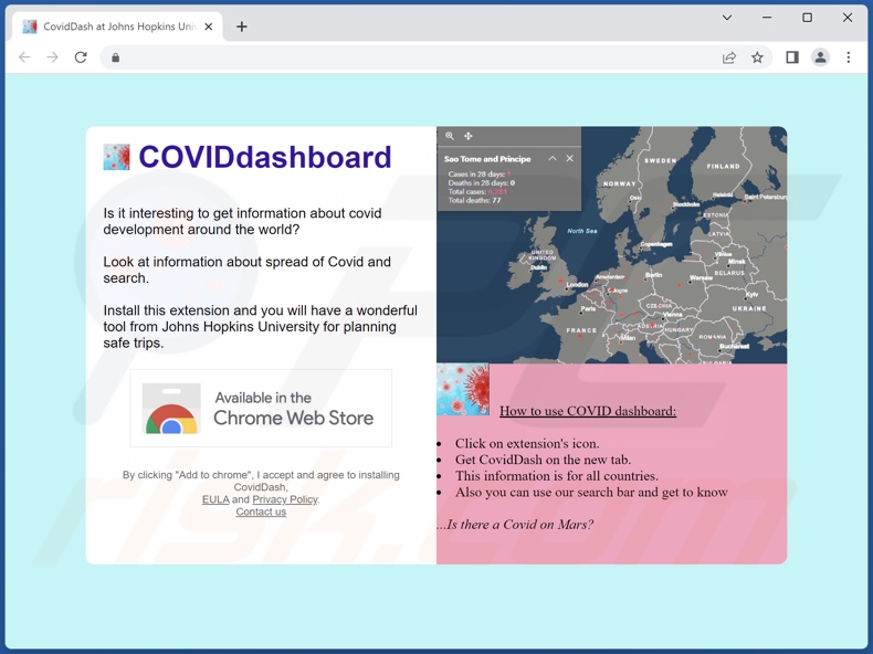 Site usado para promover o sequestrador de navegador CovidDash