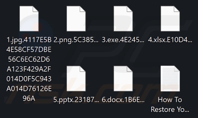 Ficheiros encriptados pelo ransomware RTM Locker (extensão aleatória)
