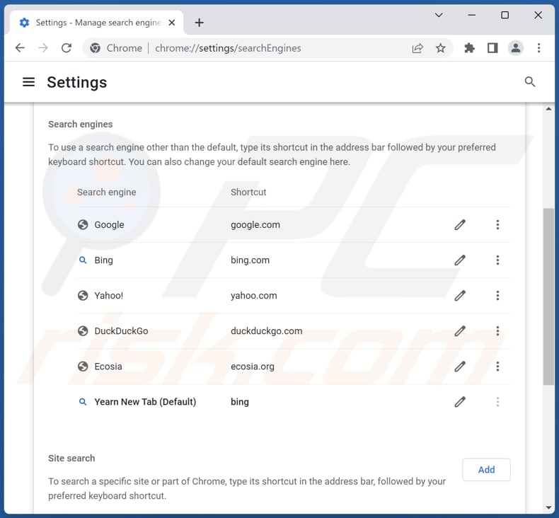 Removendo o bing.com do motor de pesquisa padrão do Google Chrome
