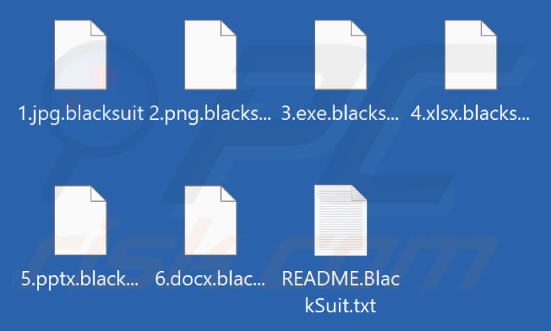 Ficheiros encriptados pelo ransomware BlackSuit (extensão .blacksuit)