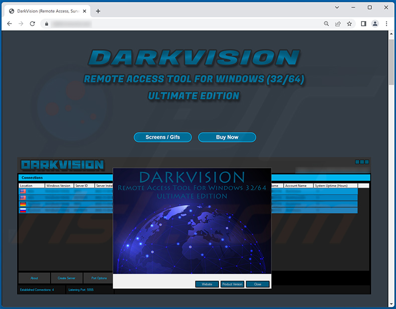 Site usado para promover o TAR DarkVision