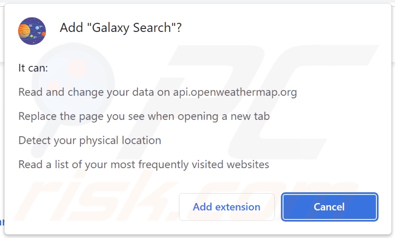 Sequestrador de navegador Galaxy Search a pedir permissões