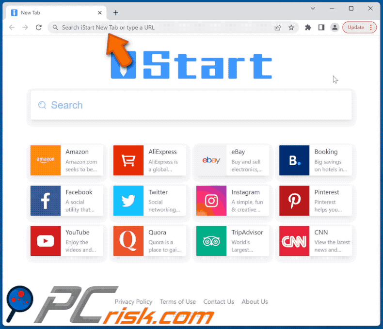 Sequestrador de navegador iStart New Tab letsearches.com redirecciona para o bing