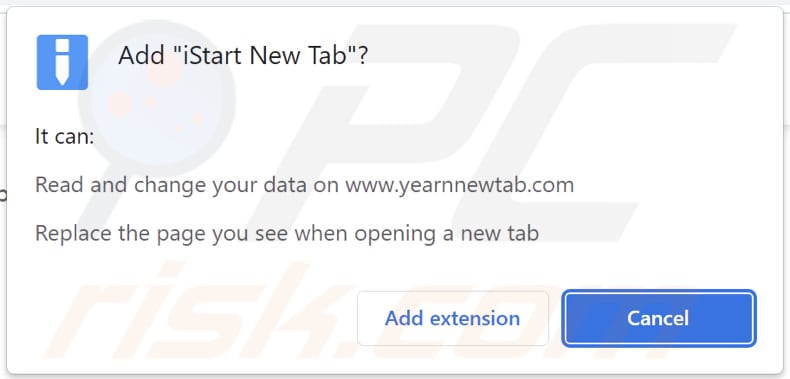 Sequestrador de navegador iStart New Tab a pedir permissões