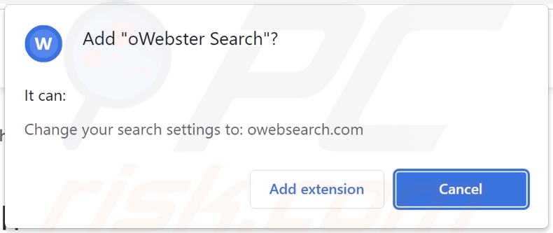 O sequestrador de navegador oWebster Search a pedir permissões