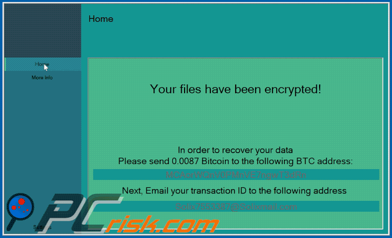 Nota de resgate do ransomware Solix (pop-up) GIF