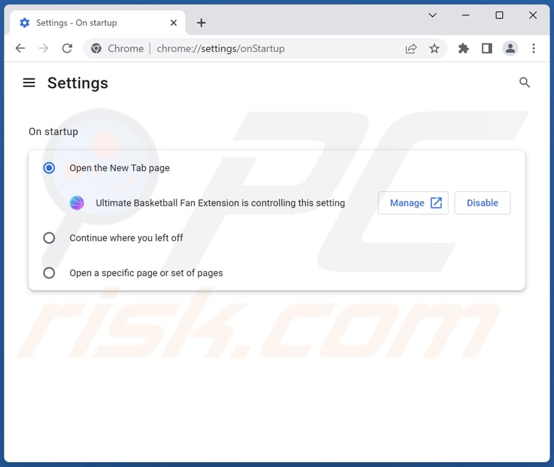Remoção do search.basketball-fan.com da página inicial do Google Chrome