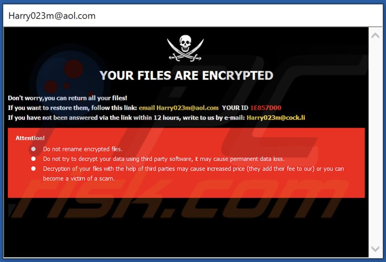 Janela pop-up do ransomware NBR