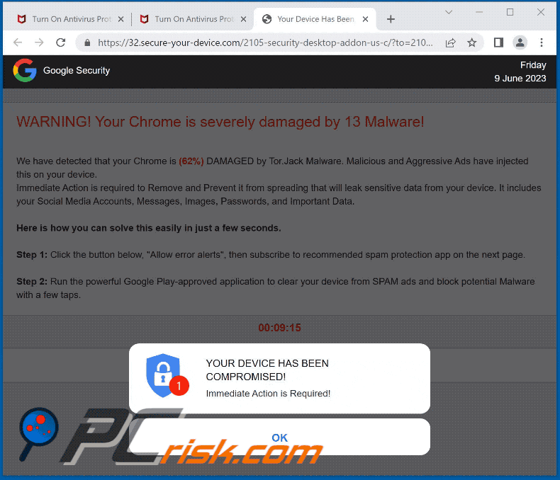 Aparência do site secure-your-device[.]com (GIF)