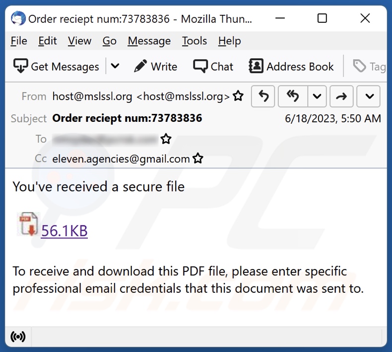 campanha de email spam You've Received A Secure File