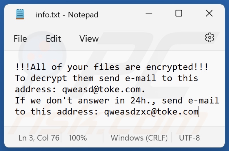 Ficheiro de texto do ransomware 2QZ3 (info.txt)