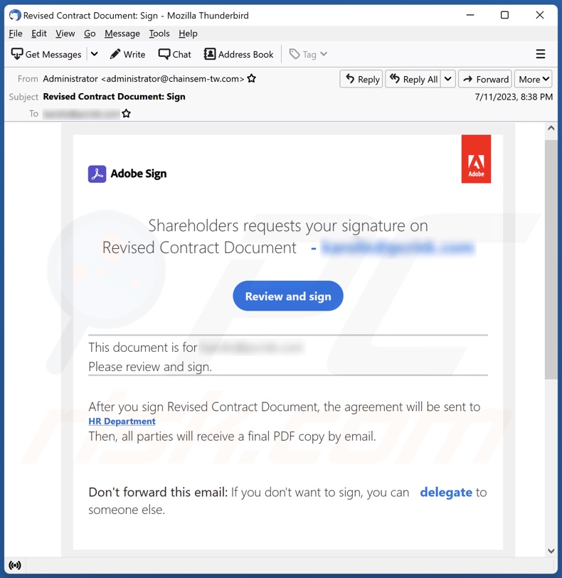 Campanha de spam por email do Adobe Sign