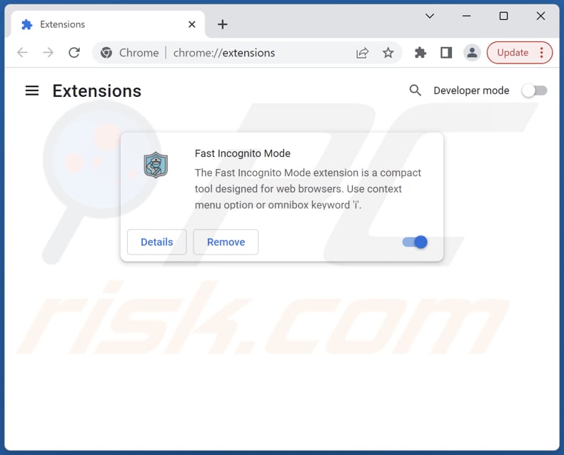 Remoção do adware Fast Incognito Mode do Google Chrome passo 2