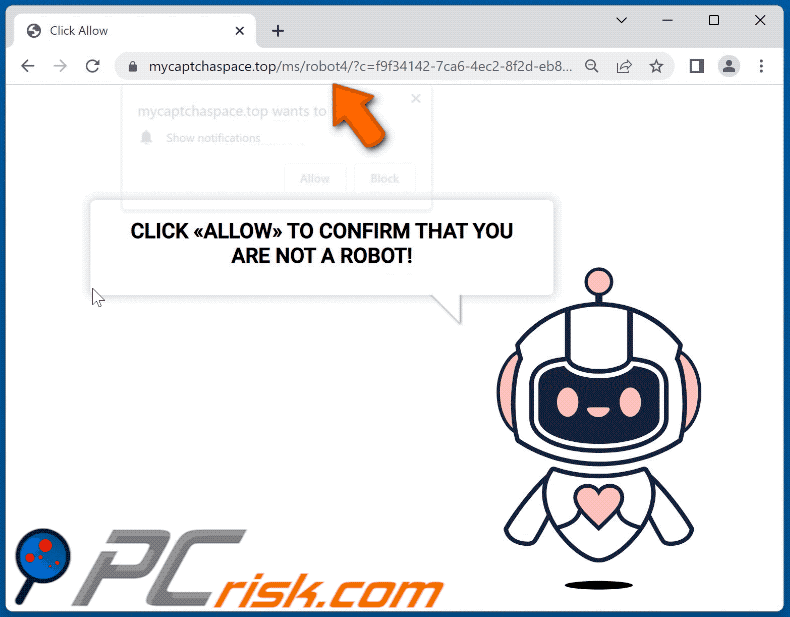 Aparência do site mycaptchaspace[.]top (GIF)