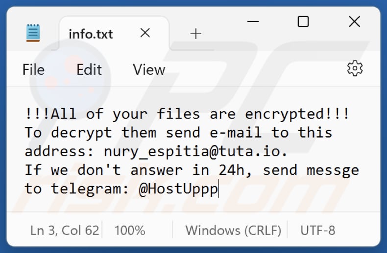 Nota de resgate do ransomware NURRI (info.txt)