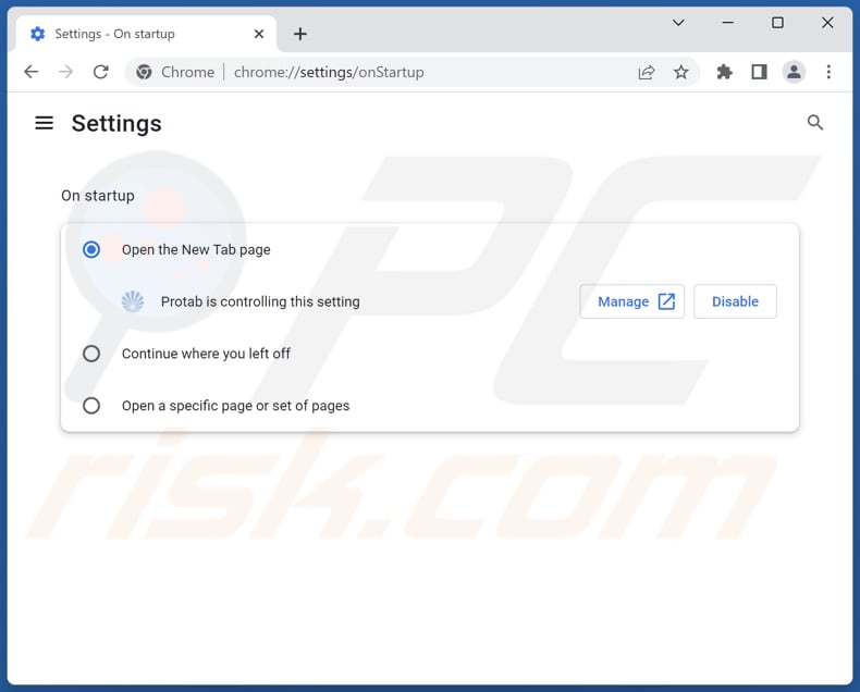 Remoção do search.protab.me da página inicial do Google Chrome