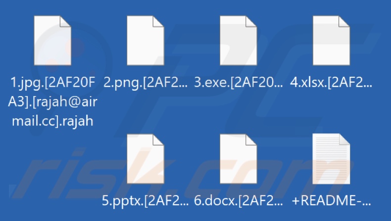 Ficheiros encriptados pelo ransomware Rajah (extensão .rajah)
