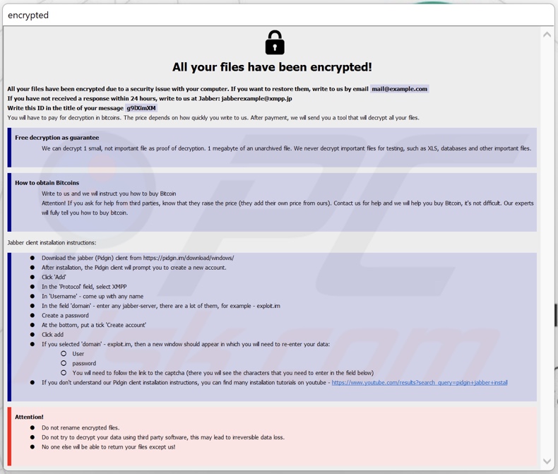 Nota de resgate do ransomware SophosEncrypt (information.hta)