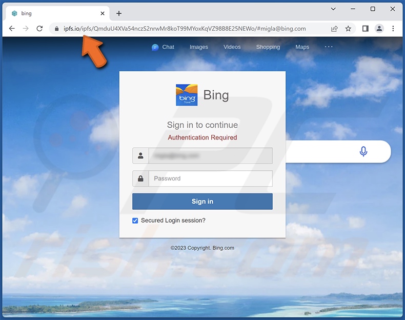 email fraudulento promovido pelo site de phishing Two-Factor Verification