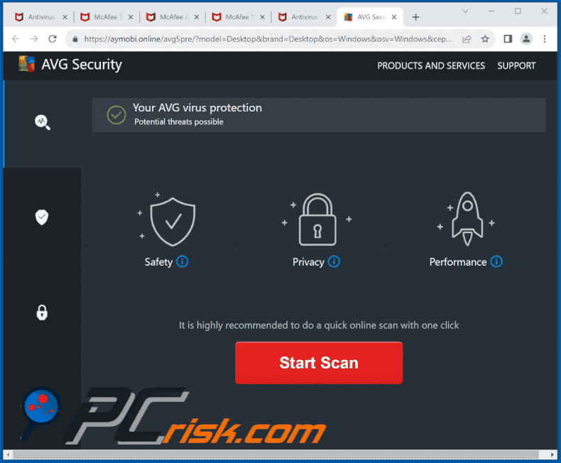 Aparência da fraude do AVG Security