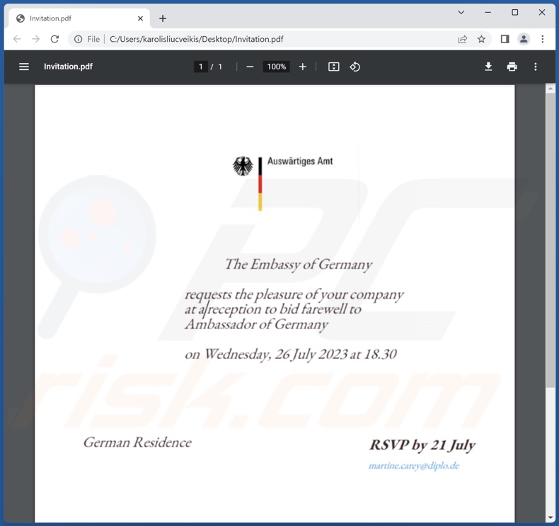 Anexo malicioso que distribui a variante do malware Duke