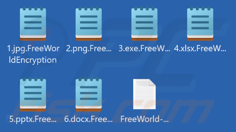 Ficheiros encriptados pelo ransomware FreeWorld (extensão .FreeWorldEncryption)