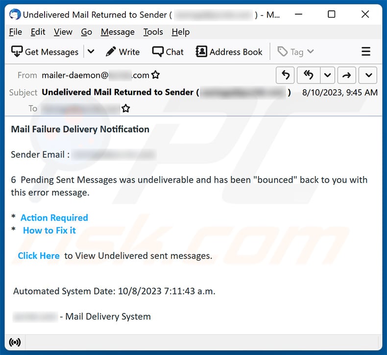 Fraude por email Mail Delivery Failure (2023-08-11)