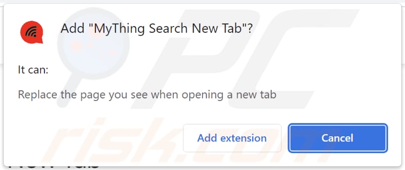 O sequestrador de navegador MyThing Search New Tab a pedir permissões