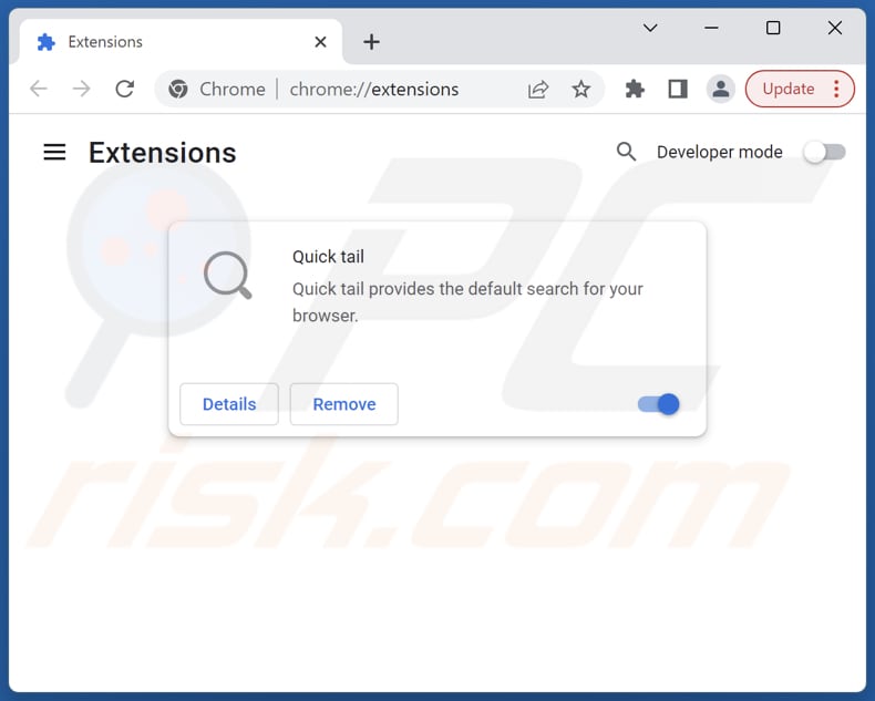 Remoção das extensões do Google Chrome relacionadas com tailsearch.com