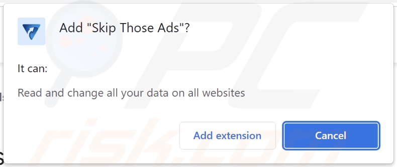 O adware Skip Those Ads a pedir permissões